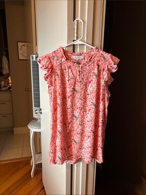 Floral Ruffle Sleeve Women’s Top in Coral Pink Perfect For Summer